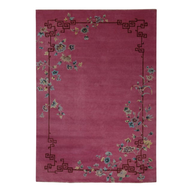 Textile Rug & Kilim Chinese Style Art Deco Rug in Pink with Colorful Floral Patterns - 10'x14' For Sale - Image 7 of 7