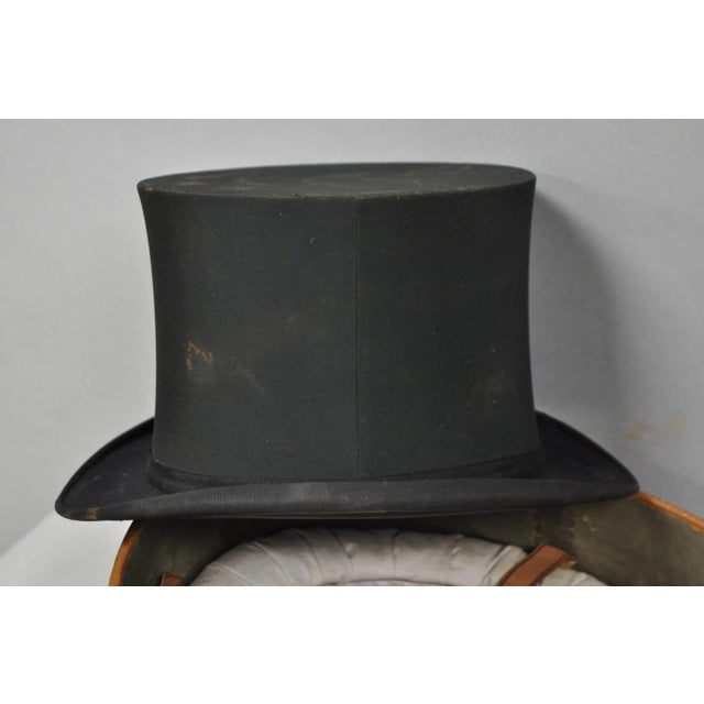 Antique Victorian Brown Leather Travel Case Hat Box W/ Miller of Ny Silk Top Hat For Sale - Image 18 of 18