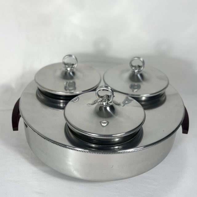 Traditional Mid 20th Century Belgian Buenilum Triple Electric Buffet Warming Server With Frosted Glass Inserts For Sale - Image 3 of 11