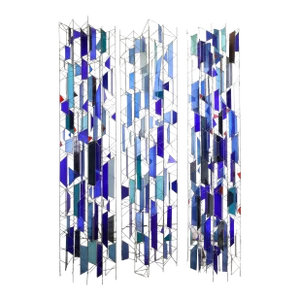 Mid 20th Century Sculptural Stained Glass Tri-Partite Screen, Room Divider, Blue, J. Ferguson Usa- Set of 3