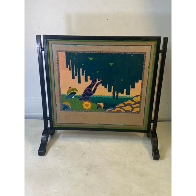 Art Deco Psychedelic Cubist Painting On Board Of Frog Amongst Brightly Multi Colored Toad Stools, Flowers And Geometric...