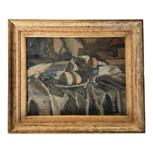 Painting "Two Eggs and One Soft-Boiled Egg," Oil on Cardboard, Signed Leon Nancey (1893-1972), France For Sale