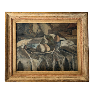 Painting "Two Eggs and One Soft-Boiled Egg," Oil on Cardboard, Signed Leon Nancey (1893-1972), France