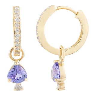 1.13 Ct Teardrop Tanzanite & Diamond Hoop Drop Earrings - a Pair For Sale
