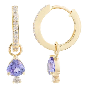 1.13 Ct Teardrop Tanzanite & Diamond Hoop Drop Earrings - a Pair