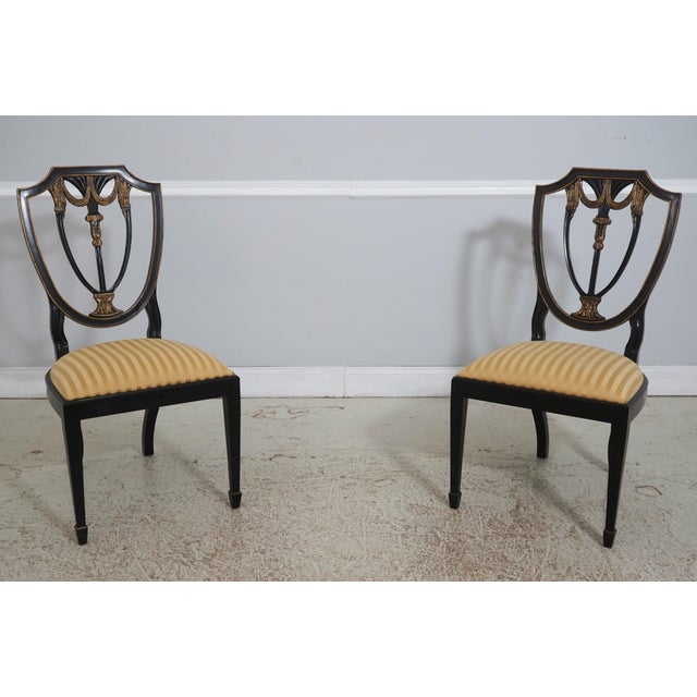 Set of 10 Henkel Harris Black Finish Hepplewhite Dining Room Chairs For Sale - Image 11 of 18