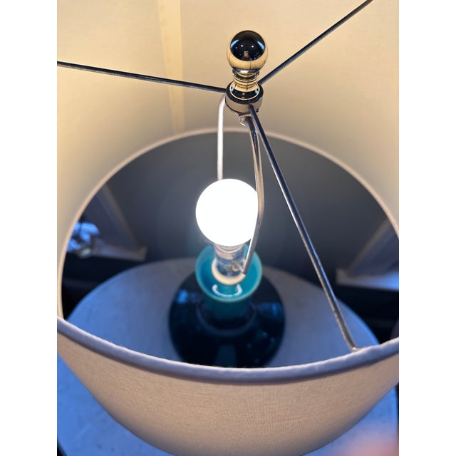 Pair of Oversized Vintage Drip-Glaze Ceramic Table Lamps in Teal and Deep Green, 1970s For Sale In Boston - Image 6 of 6