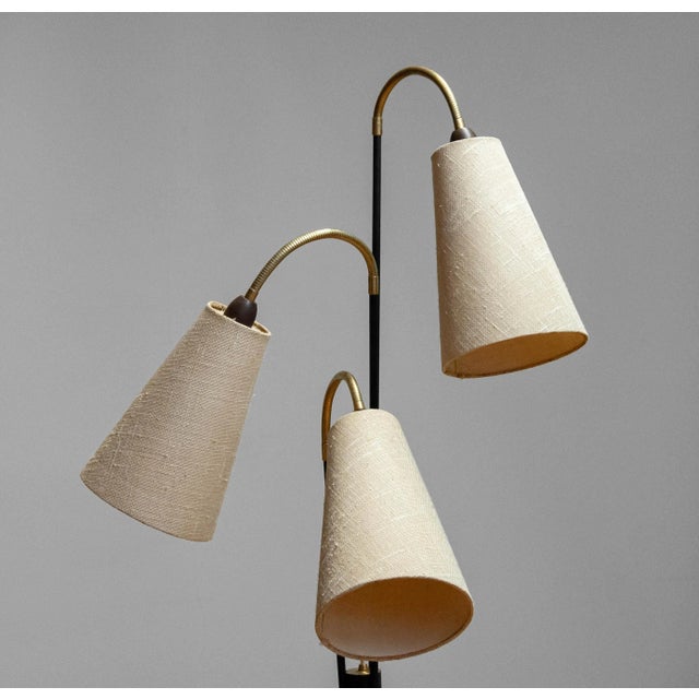 Metal Swedish Floor Lamp with Jute Fabric Shades by Svend Aage Holm-Sørensen, 1950s For Sale - Image 7 of 10