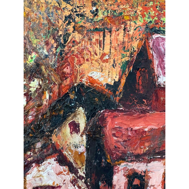 Vintage Abstract Cityscape Oil on Canvas Signed Artist For Sale - Image 11 of 14