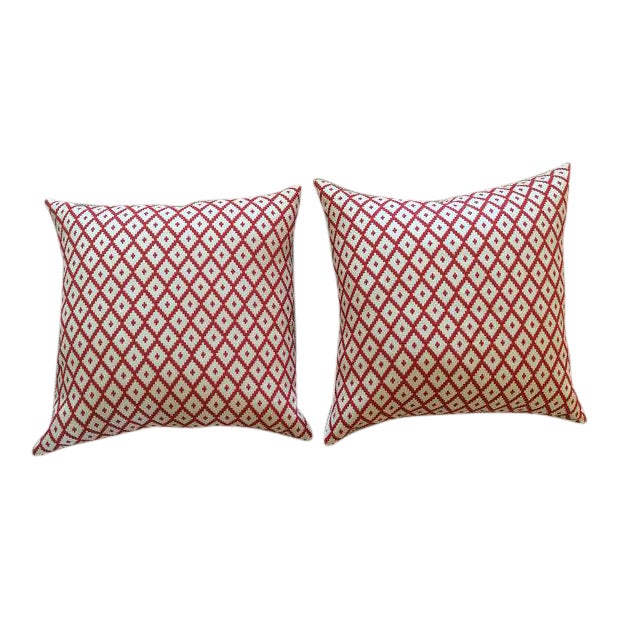 Manuel Canovas Red Cream Diamond Ales Woven Pillows A Pair