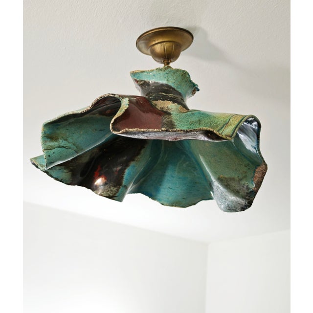 Mid-Century Modern Pendant Lamp in Black, Turquoise and Red Polychrome Ceramic, Italy, 1960s For Sale - Image 16 of 18