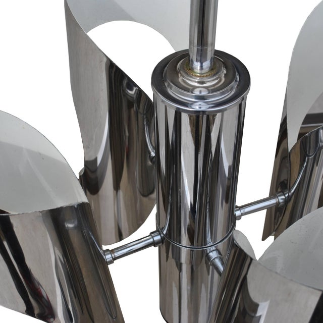 1970s Vintage Italian Style Midcentury Chrome Chandelier For Sale - Image 5 of 6
