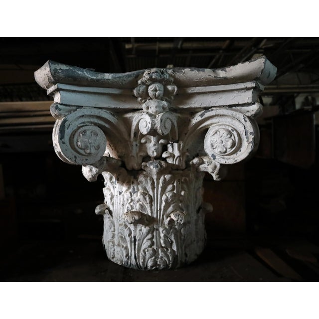 Antique late 19th century zinc ionic column capital. Hollow interior. * Please note:The upper rim is bent in areas (please...