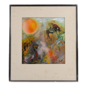 Framed J. Akston "Voyage to the Moon" Acrylic and Enamel on Paper