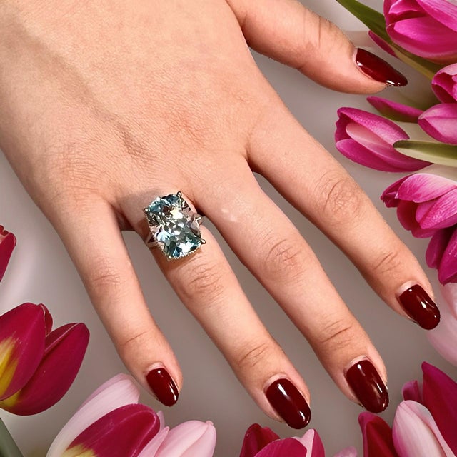 Natural Solitaire Blue Topaz Ring 6.5 14k W Gold 19.58 Cts Certified For Sale - Image 10 of 18