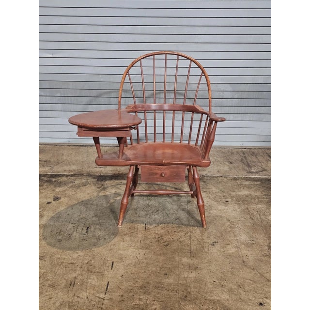 Store Item: D.R. Dimes Red Sack Back Windsor Writing Arm Chair Bench Made in New Hampshire Description: Chair features a...
