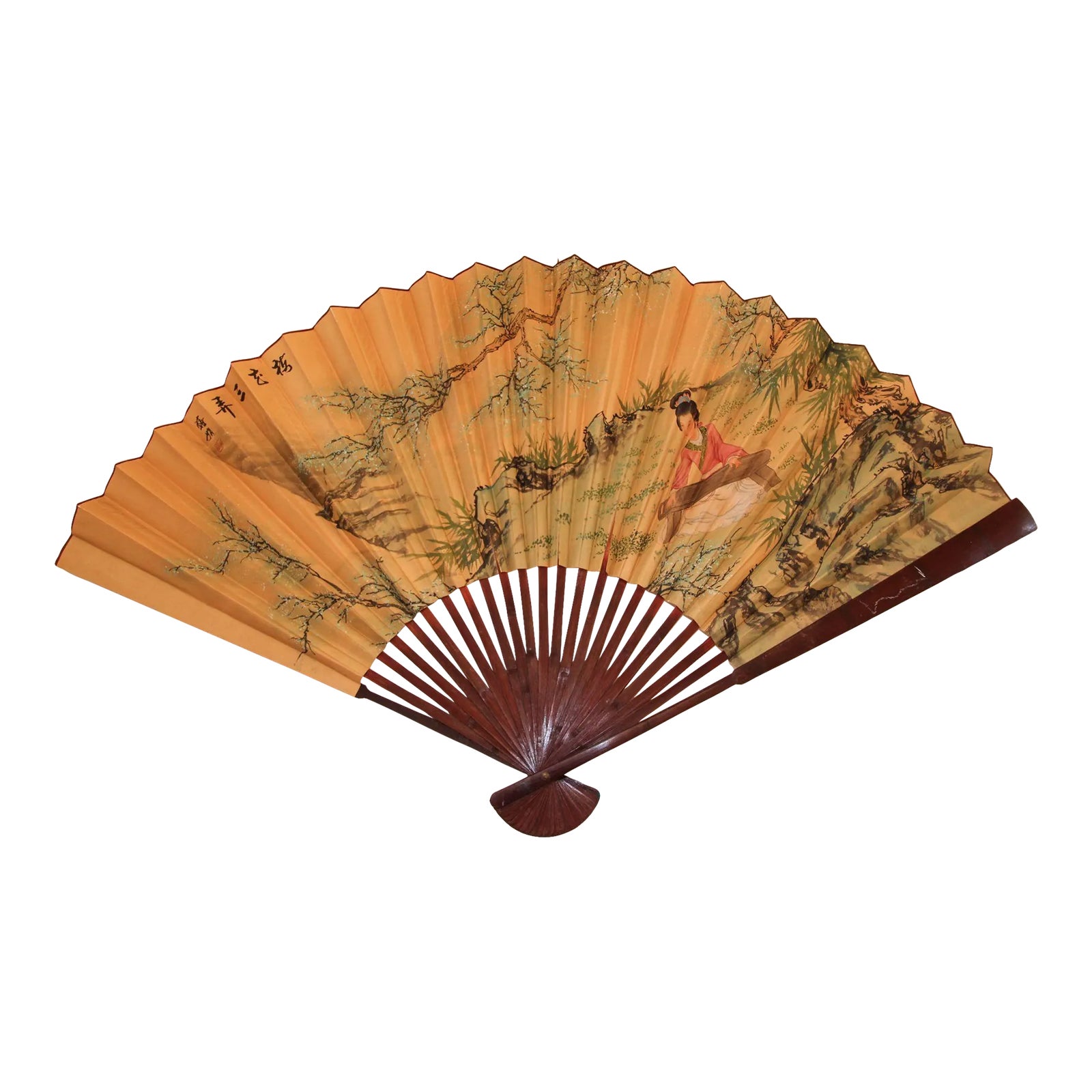 Vintage Mid 20th Century Asian Hand Painted Folding Large Wall Fan, image size:1600x1600