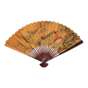 Vintage Mid 20th Century Asian Hand Painted Folding Large Wall Fan