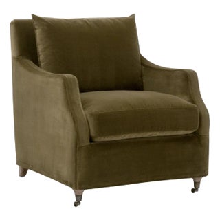 Essentials for Living Jade Olive Velvet Slipcover Club Chair For Sale