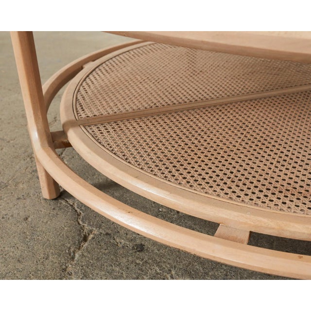 Midcentury McGuire Style Round Marble Top Caned Cocktail Table For Sale - Image 12 of 12