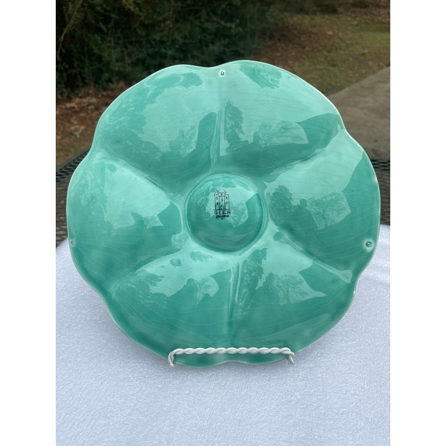1940s French Gien Turquoise Majolica Oyster Plate For Sale - Image 12 of 13