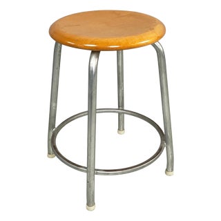 Mid-Century Modern Italian Wooden and Metal Stool by Embru, 1960s For Sale