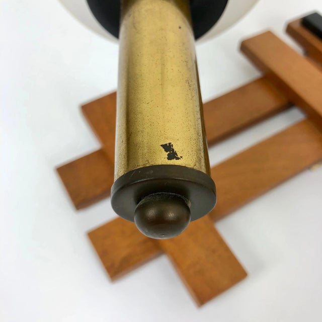 Vintage Teak, Brass & Opaline Glass Wall Sconce, Italy, 1960s For Sale - Image 4 of 6