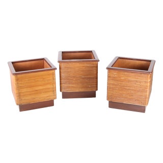 Vintage Rattan and Wood Planter, 1970s For Sale
