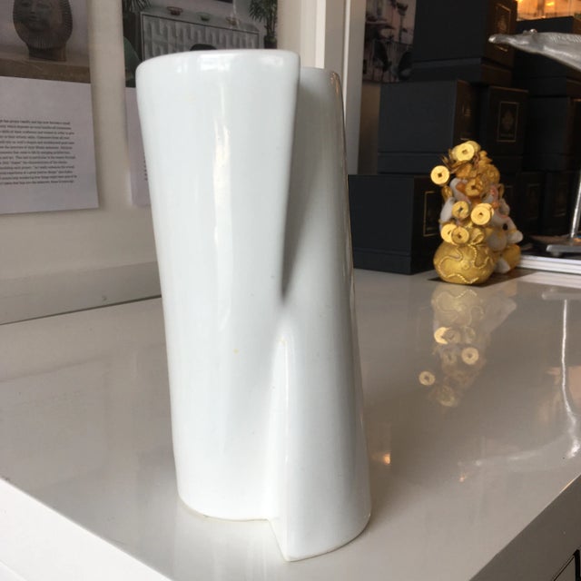 Wonderful abstract white ceramic vase. Signed and dated by the artist.