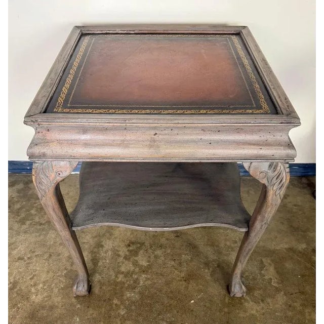Pair of Distressed English Chippendale End Tables, Leather Tops, 1930s For Sale In Los Angeles - Image 6 of 12