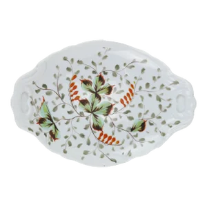 Vintage Hand-Painted Porcelain Dish With Vibrant Green Leaves & Orange Accents