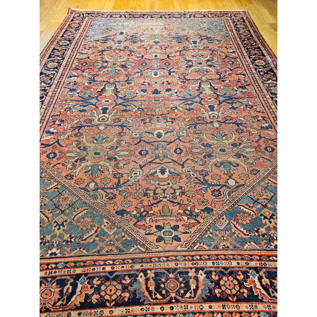 Persian Antique Persian Mahal Sultanabad Rug, Hand-Knotted Wool, Geometric Pattern, Rust & Turquoise, 9x12 For Sale - Image 3 of 17