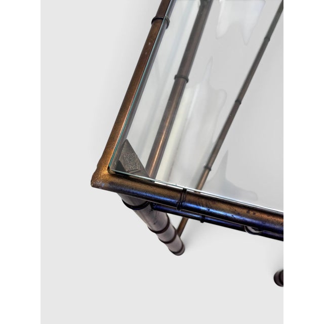 1970s Hollywood Regency Faux Bamboo Bronze Tone Metal Console Sofa Table For Sale - Image 13 of 15