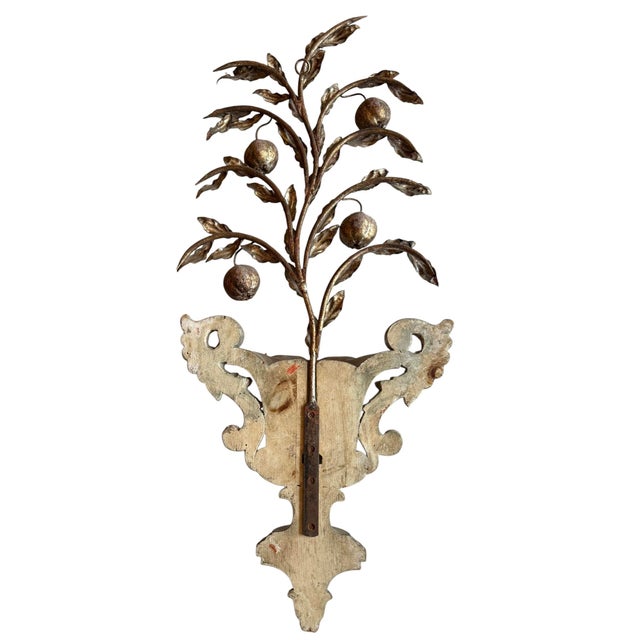 Large Mid Century Vintage Italian Iron and Wood Wall Decor With Fruits and Leaves For Sale In Los Angeles - Image 6 of 8