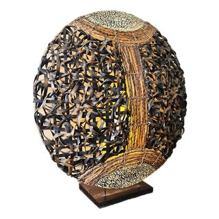 Vintage Boho Chiq Xl Rattan Table Lamp in Braided Rope, 1970s For Sale