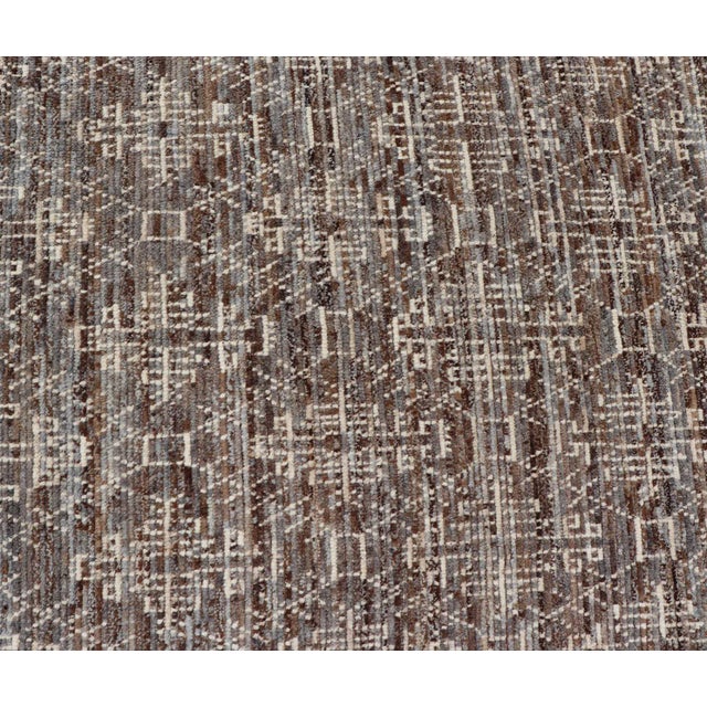 Brown Modern Rug in Wool With All-Over Geometric Tribal Design in Brown and Ivory For Sale - Image 8 of 11
