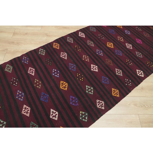 1970s Cabin Style Stripe Design Hand Knotted Oushak Natural Wool Kilim Rug For Sale - Image 9 of 13