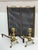 Metal Antique American Brass Fireplace Set -Screen, Andirons and Fireplace Tools Set For Sale - Image 7 of 11