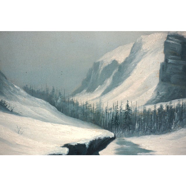 1900 - 1909 Early 20th Century Winter Snowy Cabin Oil Painting Signed Landscape For Sale - Image 5 of 7