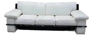 Vintage Postmodern Italian Black Lacquer Wide Arm Sofa With White Leather