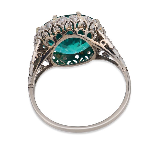 1930s Art Deco Gia 5.45 Carat Emerald Diamond Platinum Cocktail Ring, Size 7.75 For Sale In Los Angeles - Image 6 of 6