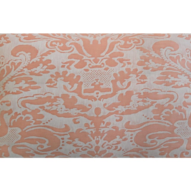 Custom-tailored pillow in Italian Mariano Fortuny cotton fabric called "Sevigne" in a melon. parchment and orange...