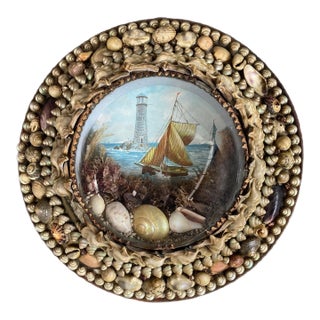 Edwardian Shellwork Valentine Diorama of a Sloop Under Sail For Sale