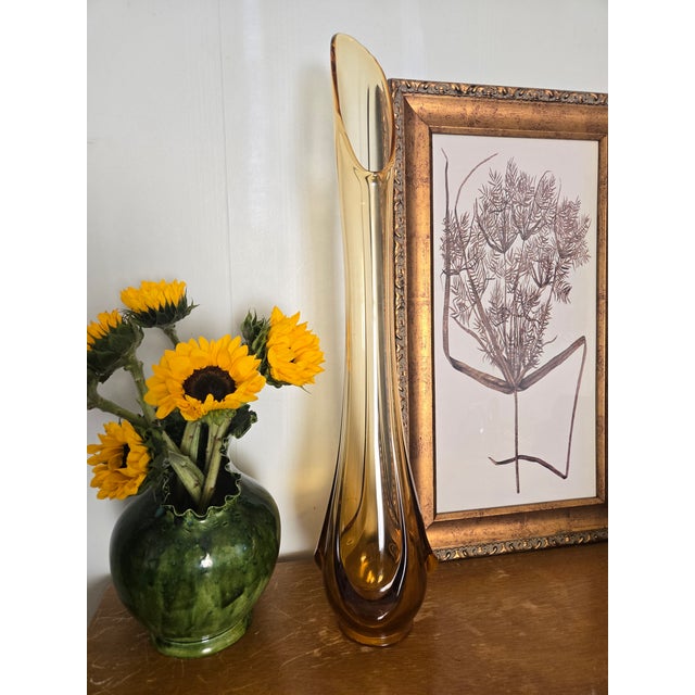 Amber Monumental 28” Viking Amber Swung Glass Drape Vase | Mid 20th Century Sculptural Statement For Sale - Image 8 of 9