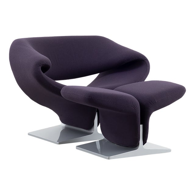 Set of Ribbon Lounge Chair and Ottoman in Purple Fabric by Pierre Paulin for Artifort, 2000s For Sale