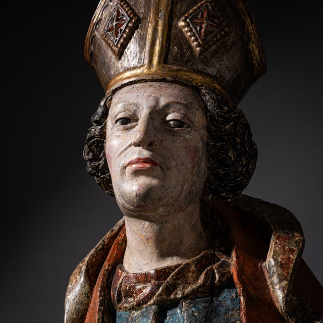 Blue Unknown, Sculpture of Saint Eligius, 1480, Wood For Sale - Image 8 of 10
