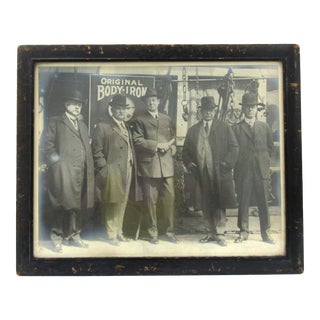 1920s Antique Riley's Way Philadelphia Group of Men Front of Original Body-Iron Sign, Framed For Sale