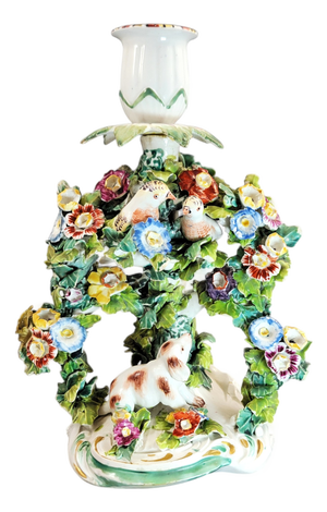 Derby Porcelain Fable Candlestick with Dog and Birds, 1760