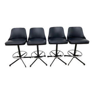 1960s Mid-Century Modern Black Swivel Adjustable Barstools by Cosco - Set of 4 For Sale