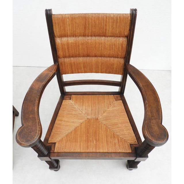 Wood French Oak and Rush Armchairs by Charles Dudouyt, 1940s, Set of 2 For Sale - Image 7 of 9